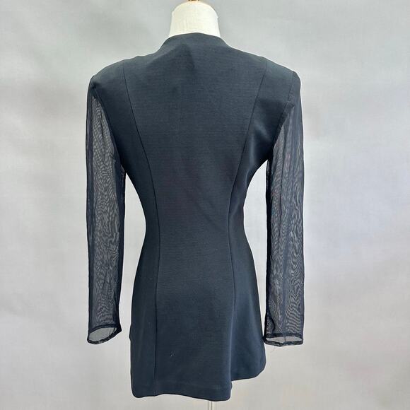 Vintage Caché Blazer Small Black Mesh Sleeves Crystal Buttons 90s Y2K Jacket - Picture 5 of 16